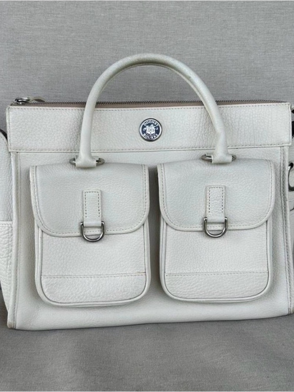 VINTAGE Dooney & Bourke Double Pocket Tote - Cream Grain Leather